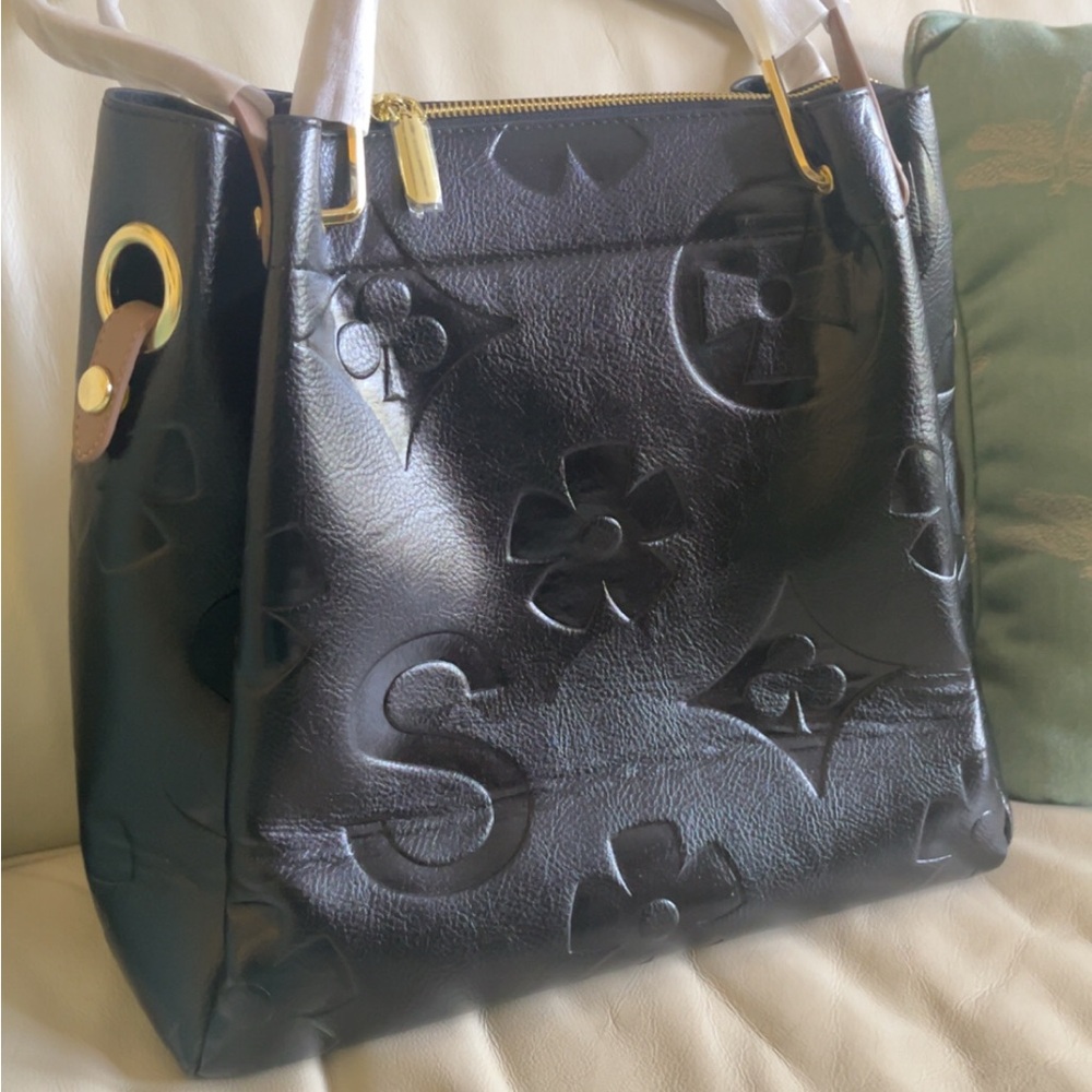 Black Embossed Leather Tote Bag